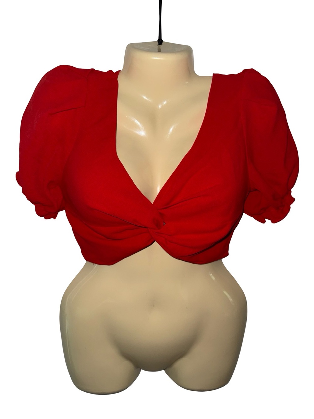 Two piece SHEIN Red Twist-Front Puff Sleeve Crop Top / skirt set